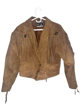 Global Identity Leather Fringe Jacket M Brown Western Style Suede Outerwear Wome